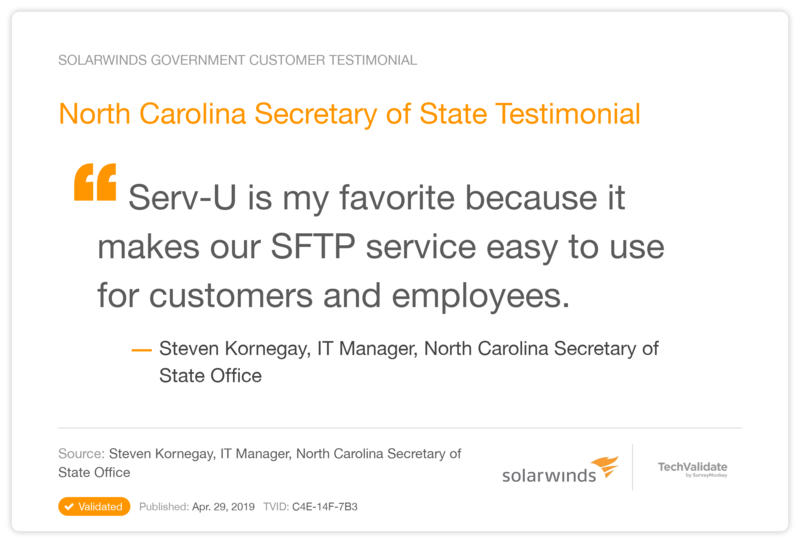 North Carolina Secretary of State Testimonial