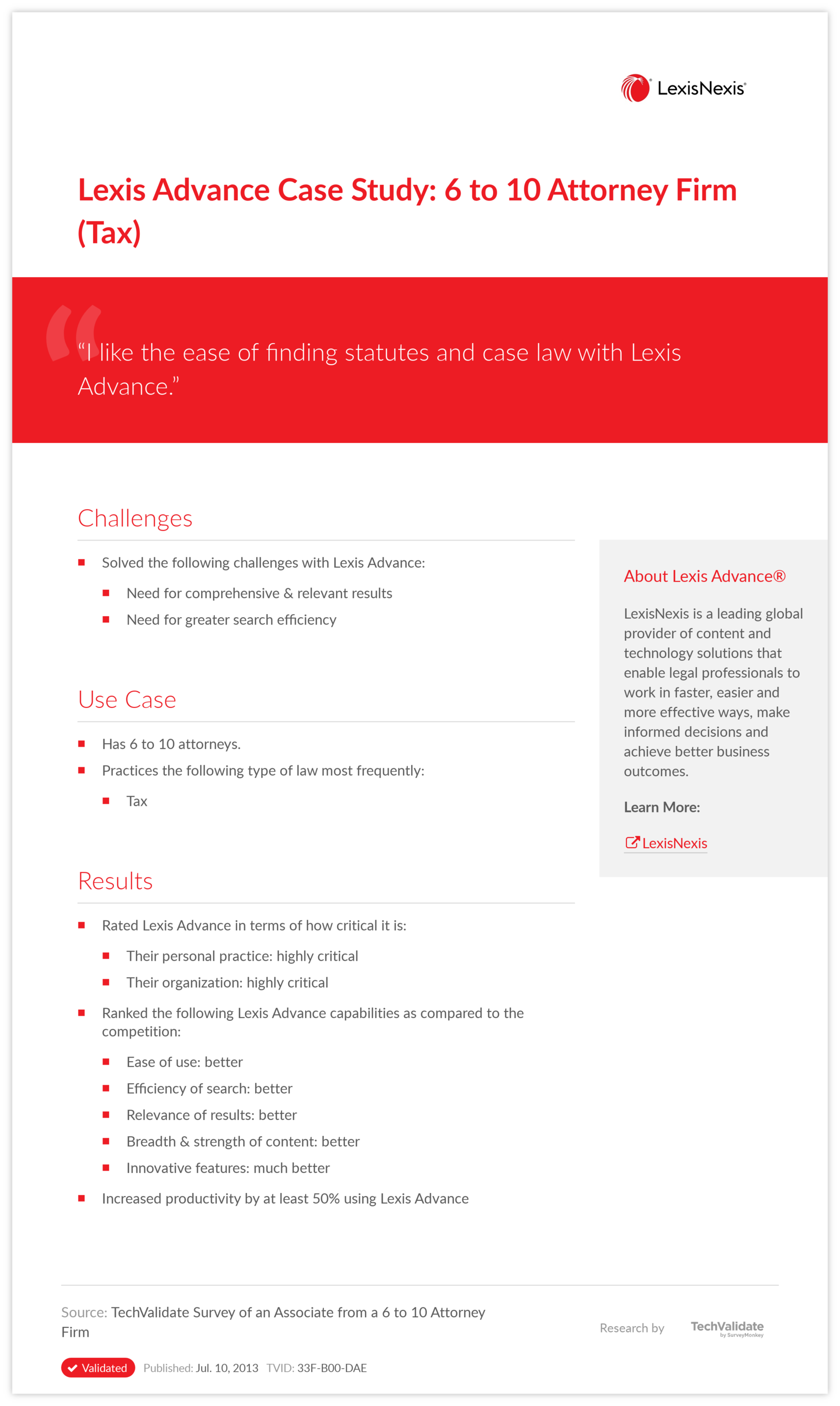 Lexis Advance Case Study: 6 to 10 Attorney Firm (Tax)