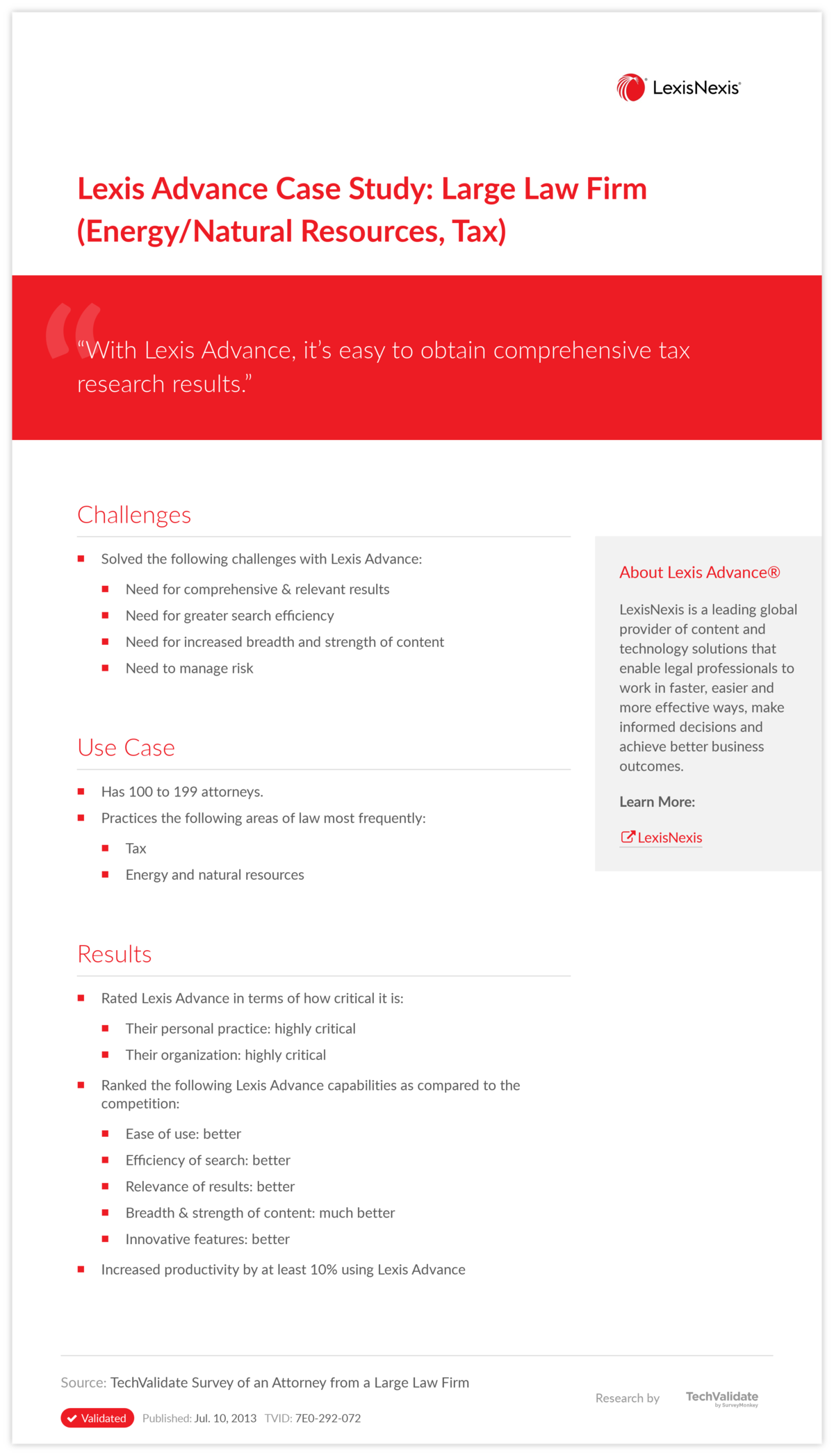 Lexis Advance Case Study: Large Law Firm (Energy/Natural Resources, Tax)