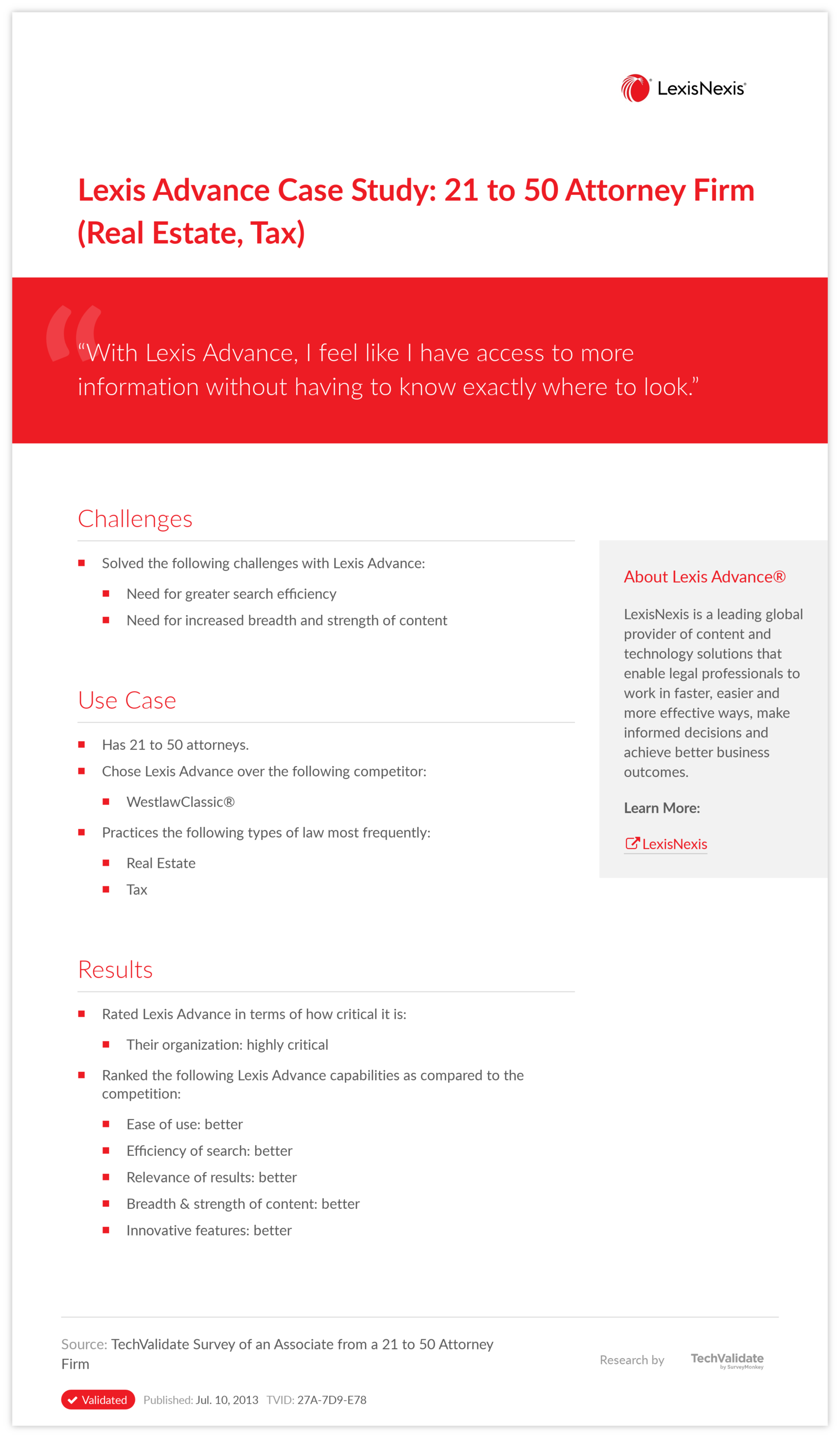 Lexis Advance Case Study: 21 to 50 Attorney Firm (Real Estate, Tax)