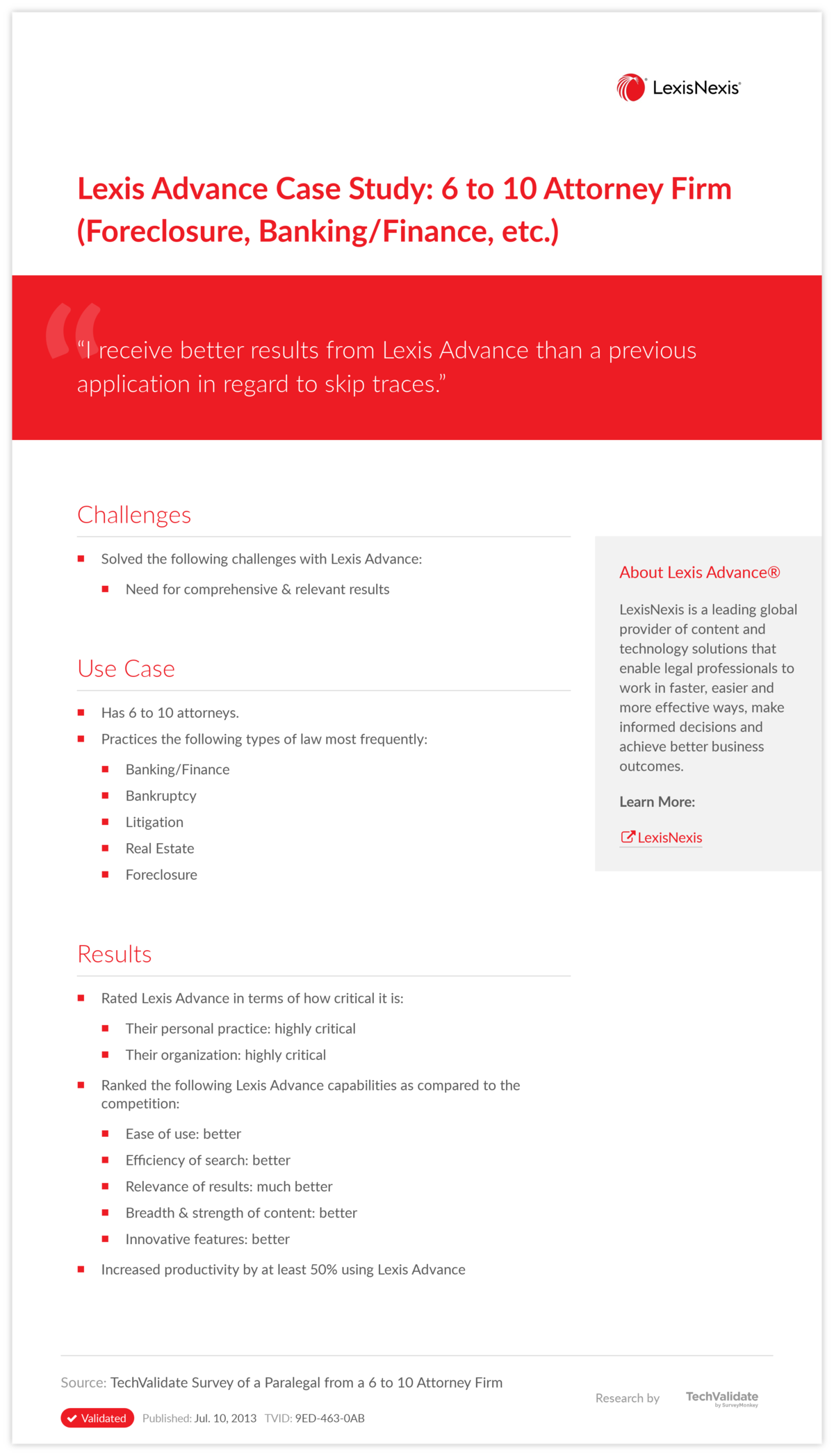 Lexis Advance Case Study: 6 to 10 Attorney Firm (Foreclosure, Banking/Finance, etc.)