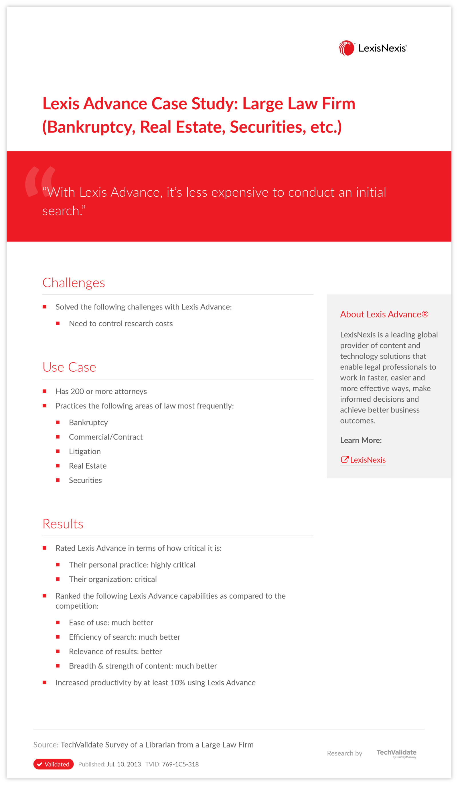 Lexis Advance Case Study: Large Law Firm (Bankruptcy, Real Estate, Securities, etc.)