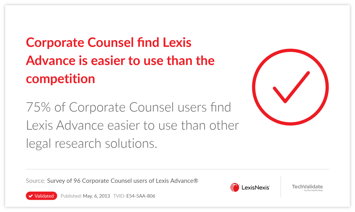 Corporate Counsel find Lexis Advance is easier to use than the competition