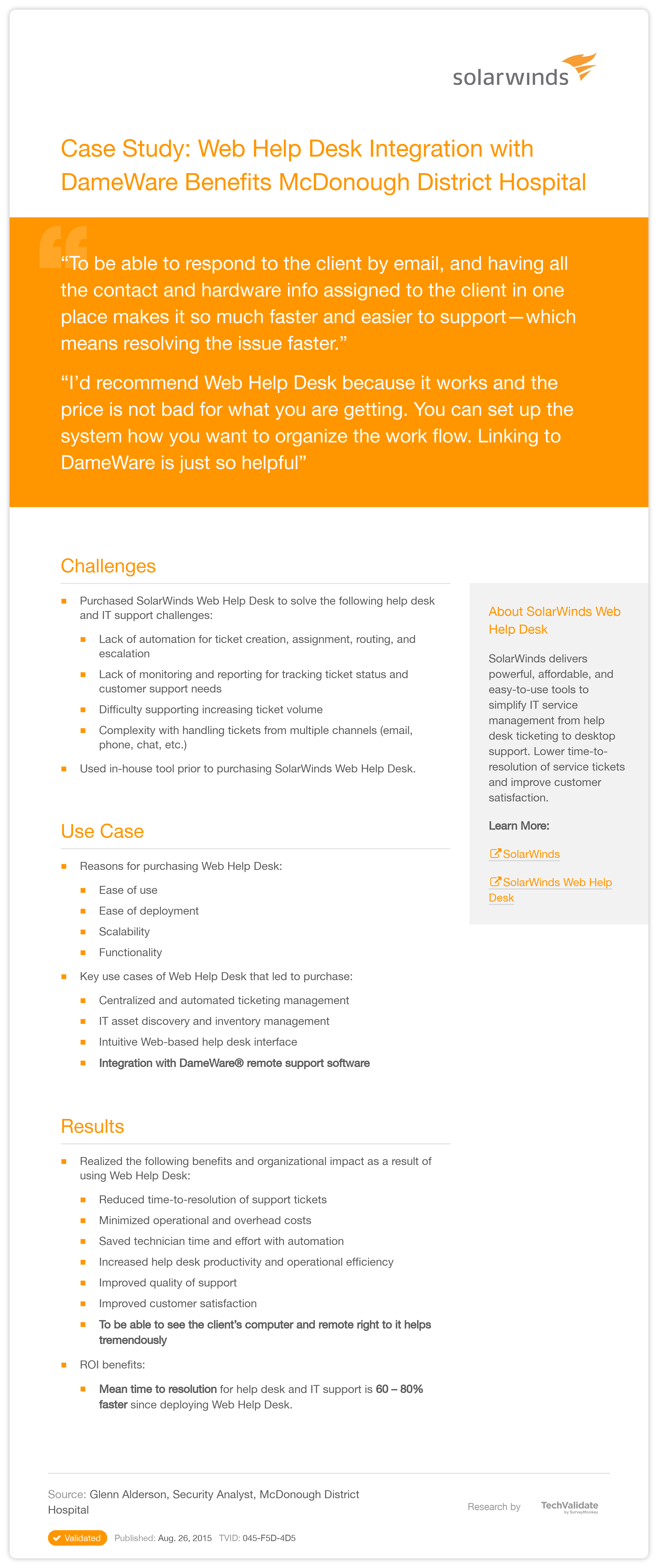Solarwinds Help Desk And It Support Case Study Web Help Desk