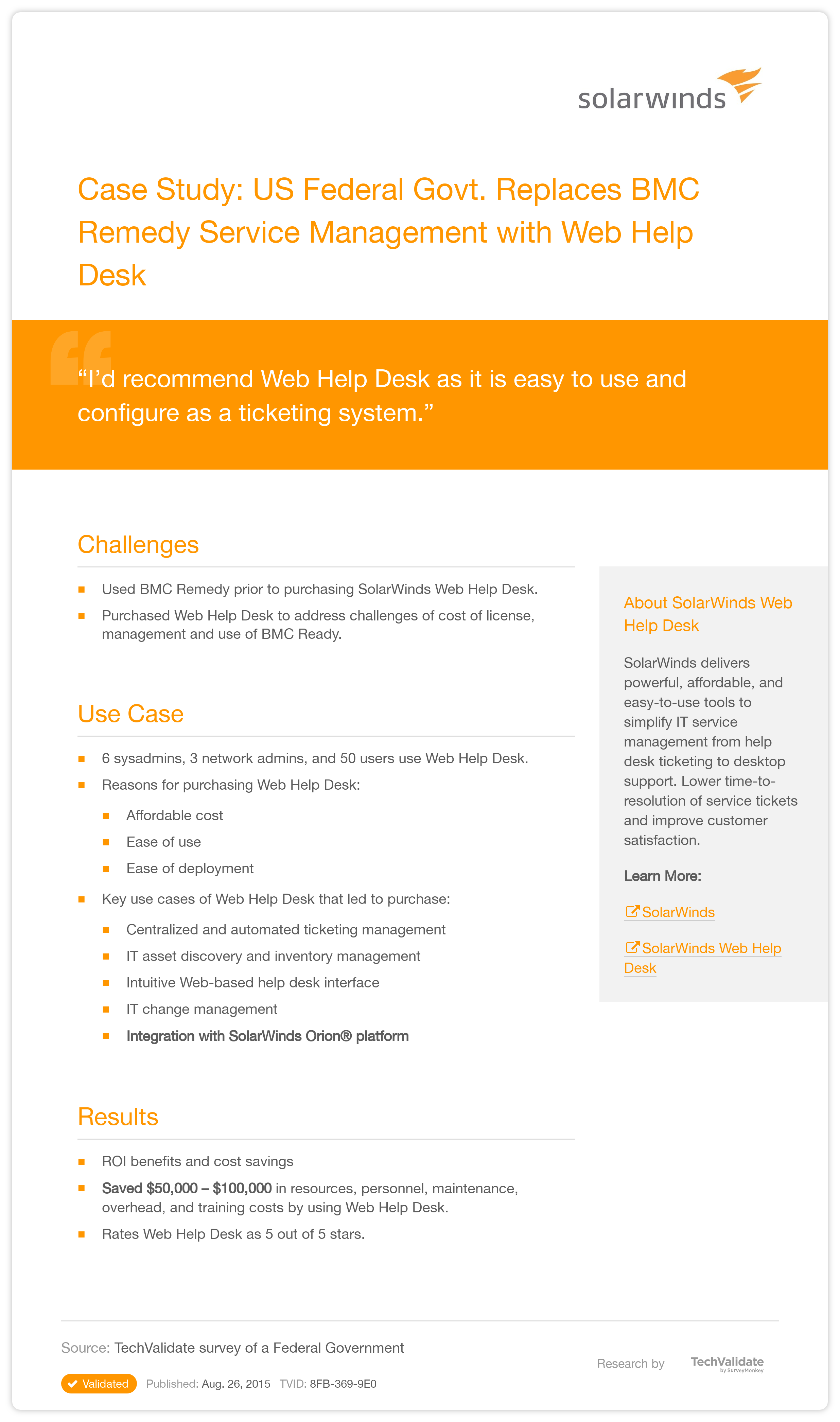 Solarwinds Help Desk And It Support Case Study Us Federal Govt