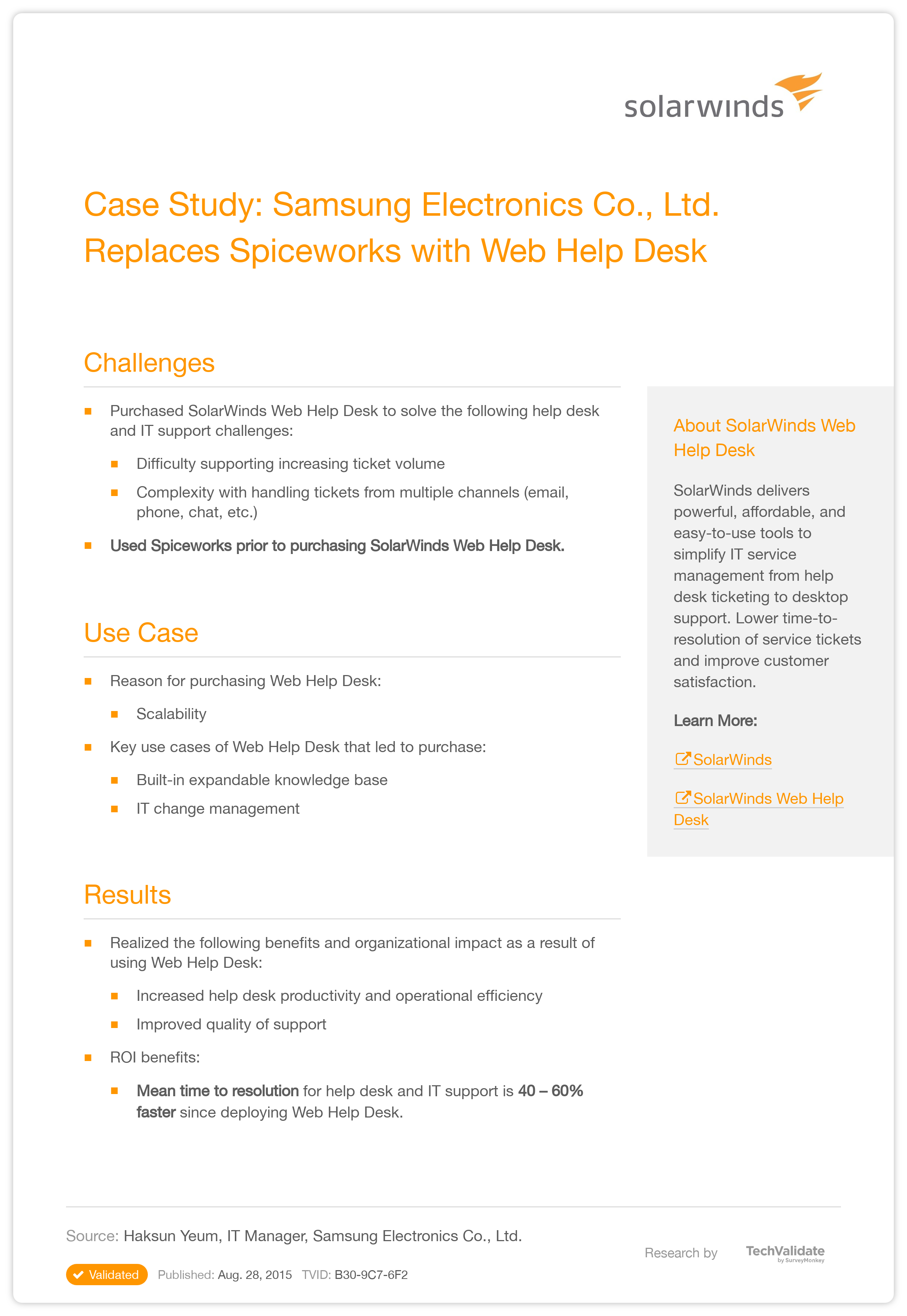 Solarwinds Help Desk And It Support Case Study Samsung