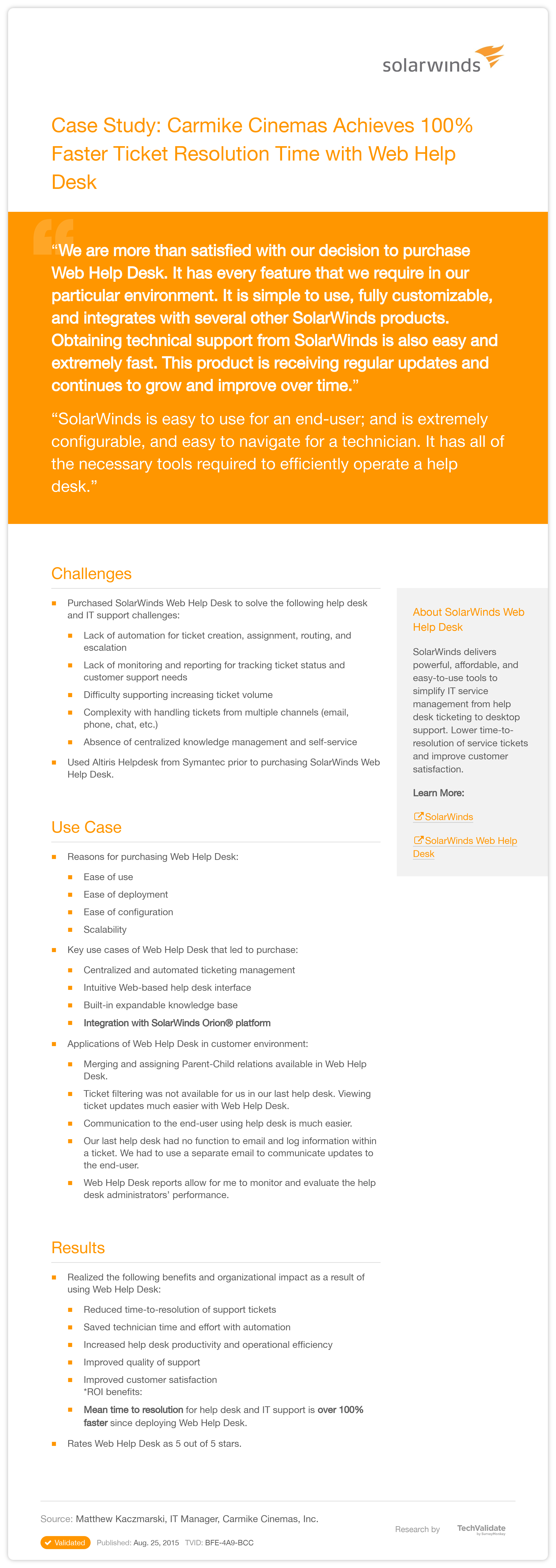 Solarwinds Help Desk And It Support Case Study Carmike Cinemas