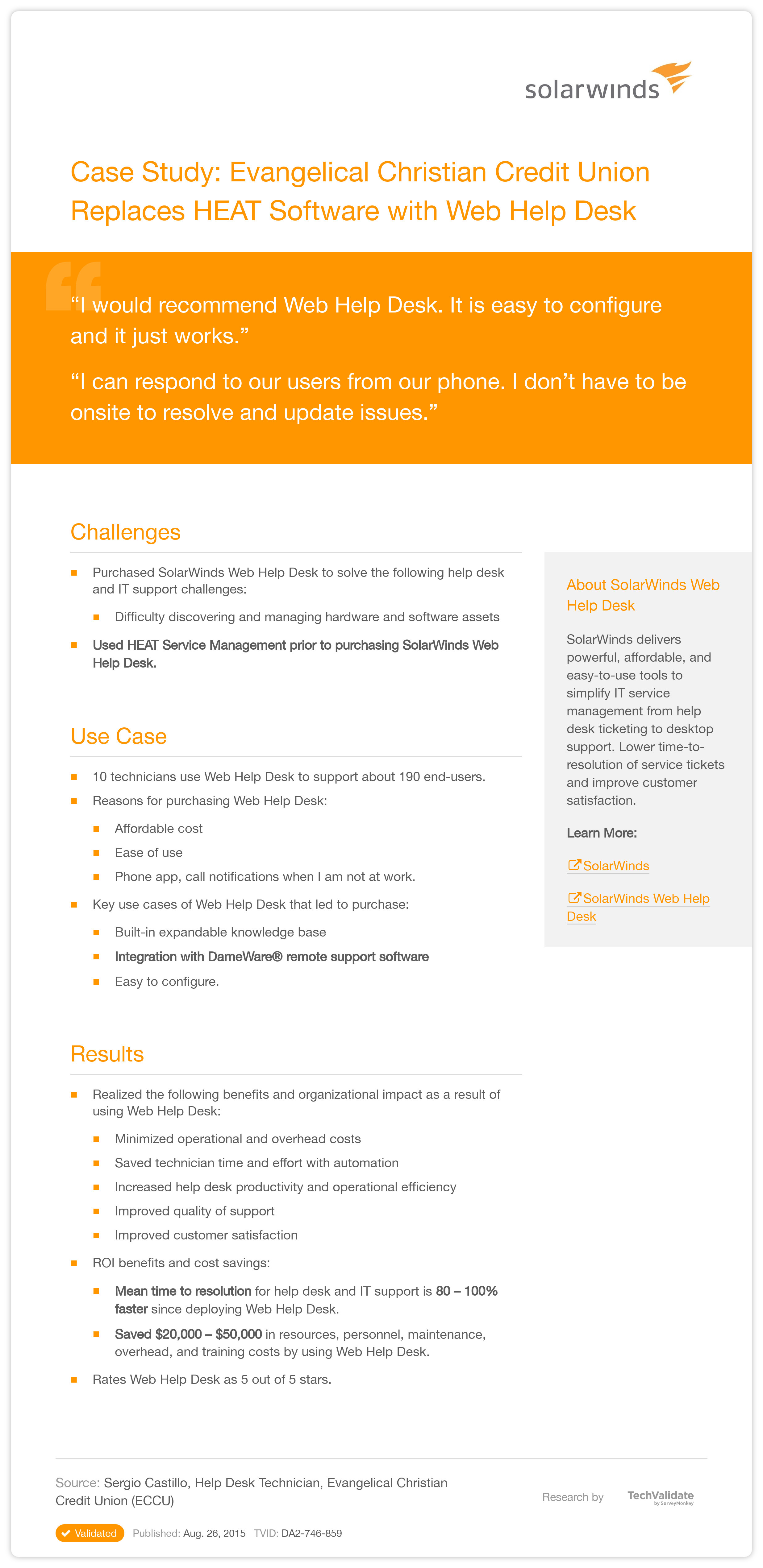 Solarwinds Help Desk And It Support Case Study Evangelical