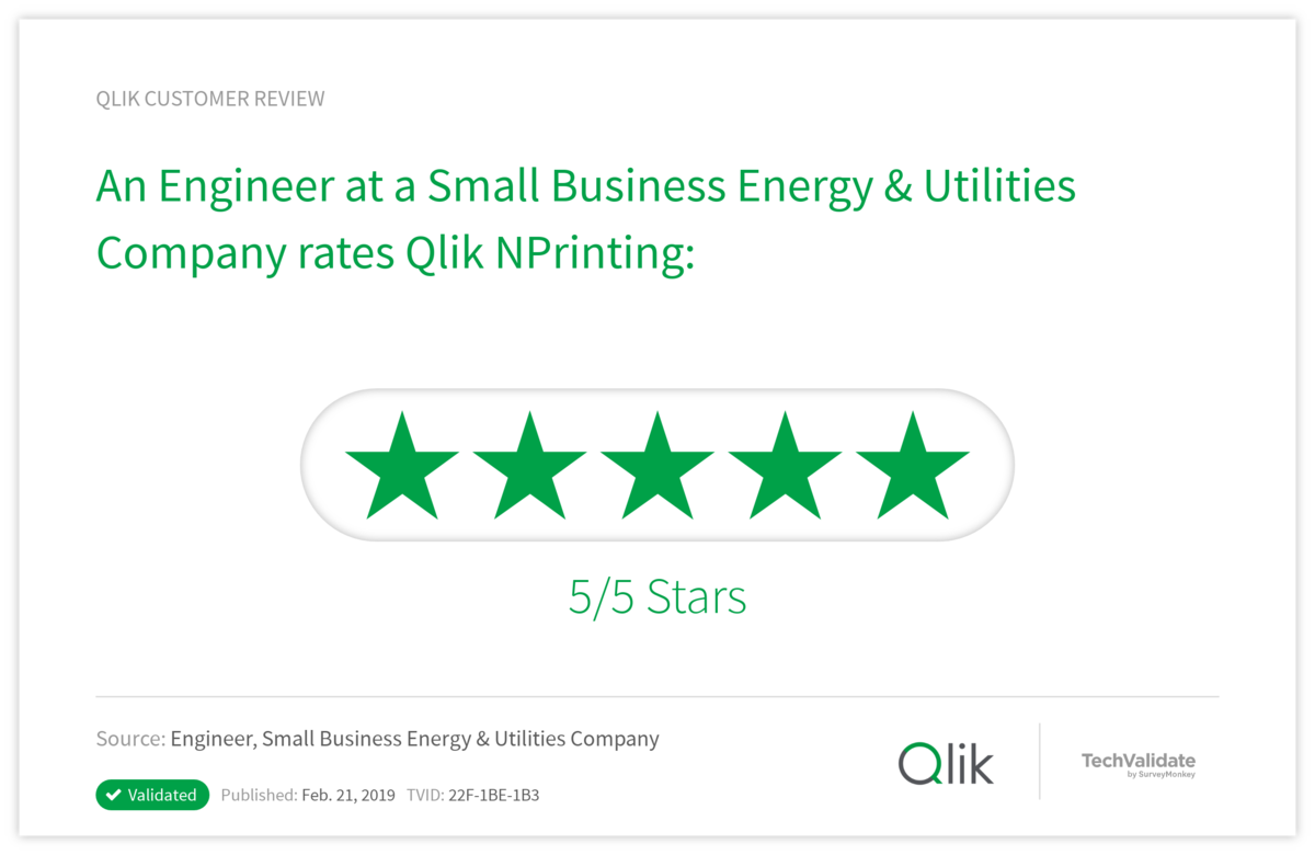An Engineer at a Small Business Energy & Utilities Company rates Qlik NPrinting: