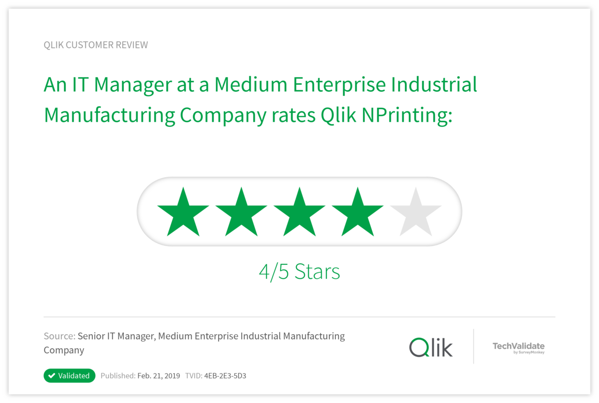 An IT Manager at a Medium Enterprise Industrial Manufacturing Company rates Qlik NPrinting: