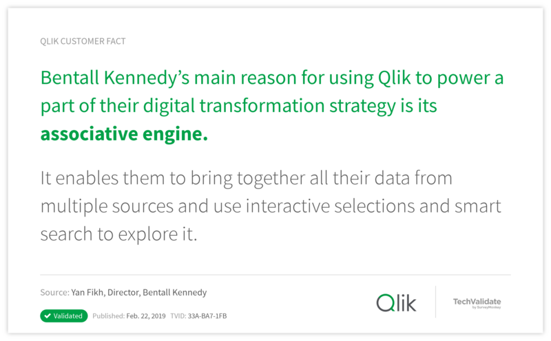 Bentall Kennedy's main reason for using Qlik to power a part of their digital transformation strategy is its associative engine.