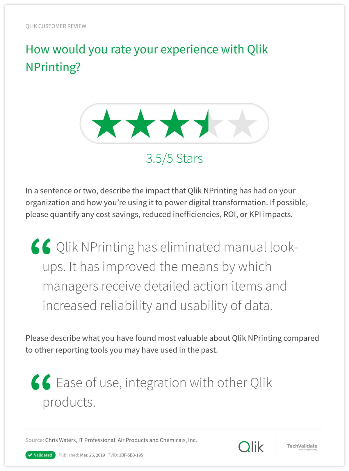 How would you rate your experience with Qlik NPrinting?