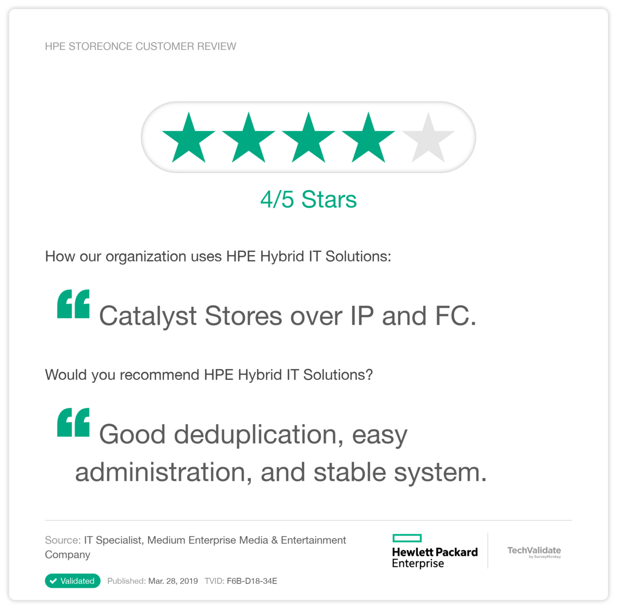 HPE StoreOnce Customer Review