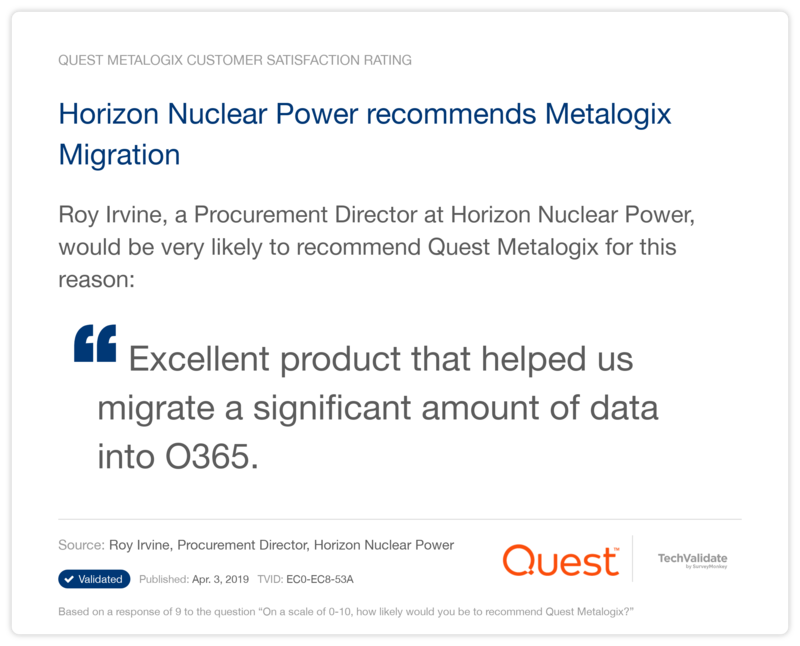 Horizon Nuclear Power recommends Metalogix Migration