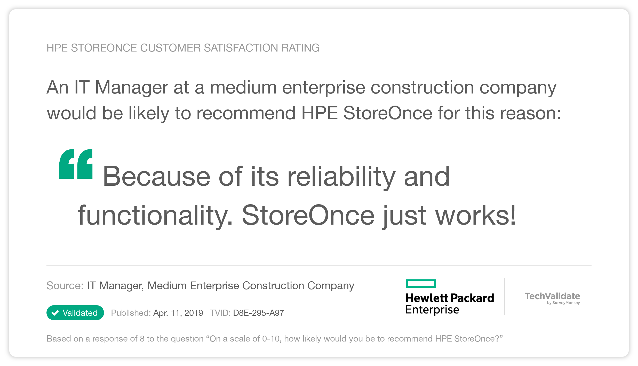 HPE StoreOnce Customer Satisfaction Rating