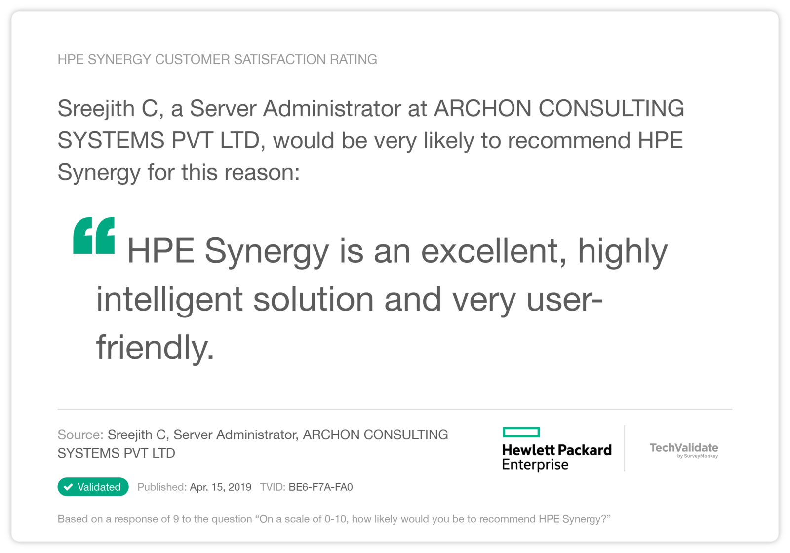 HPE Synergy Customer Satisfaction Rating