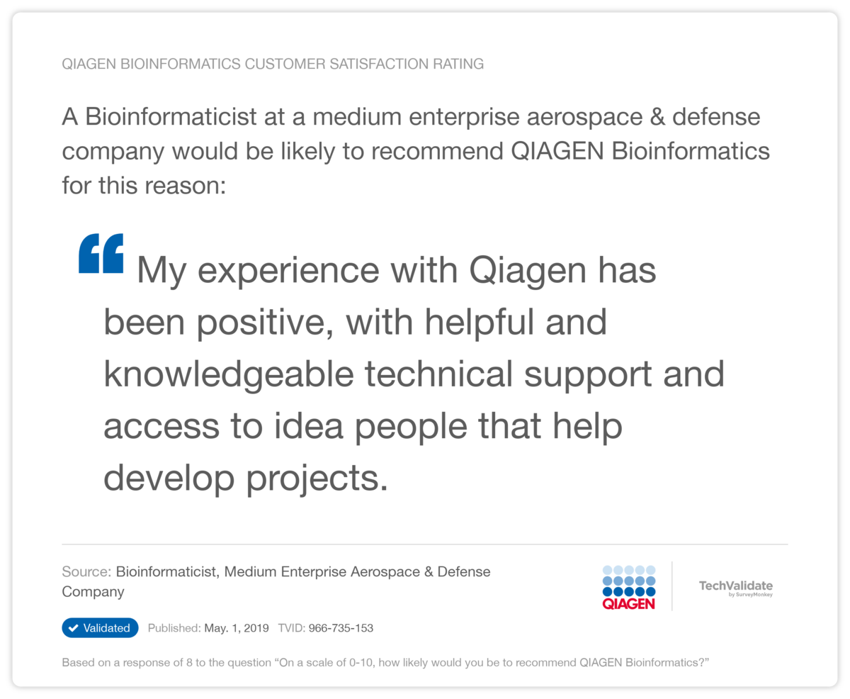 QIAGEN Bioinformatics Customer Satisfaction Rating