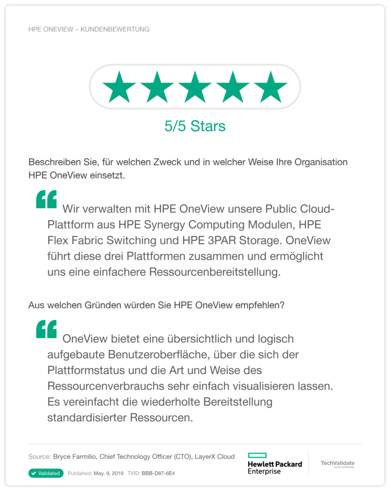 HPE ONEVIEW – KUNDENBEWERTUNG
