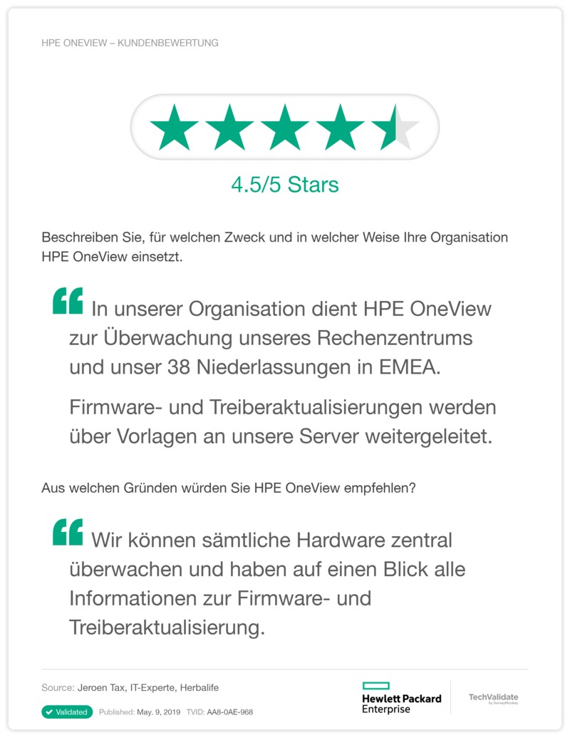 HPE ONEVIEW – KUNDENBEWERTUNG