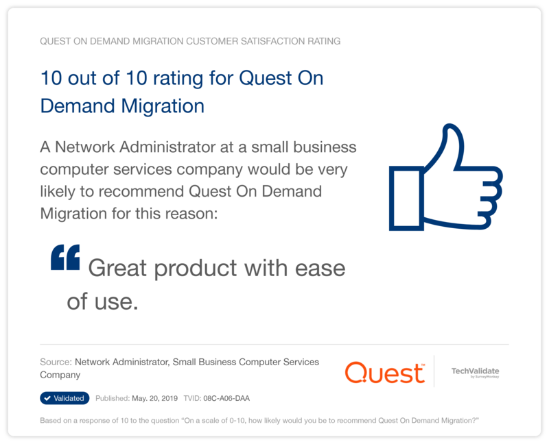 10 out of 10 rating for Quest On Demand Migration