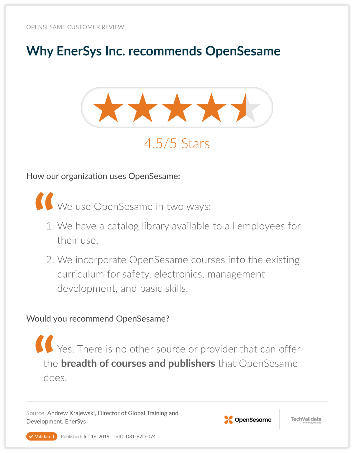 Why EnerSys Inc. recommends OpenSesame
