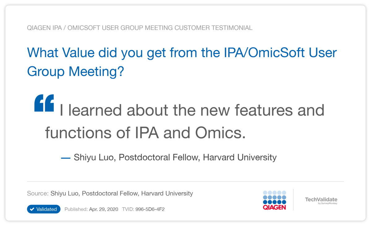 What Value did you get from the IPA/OmicSoft User Group Meeting?