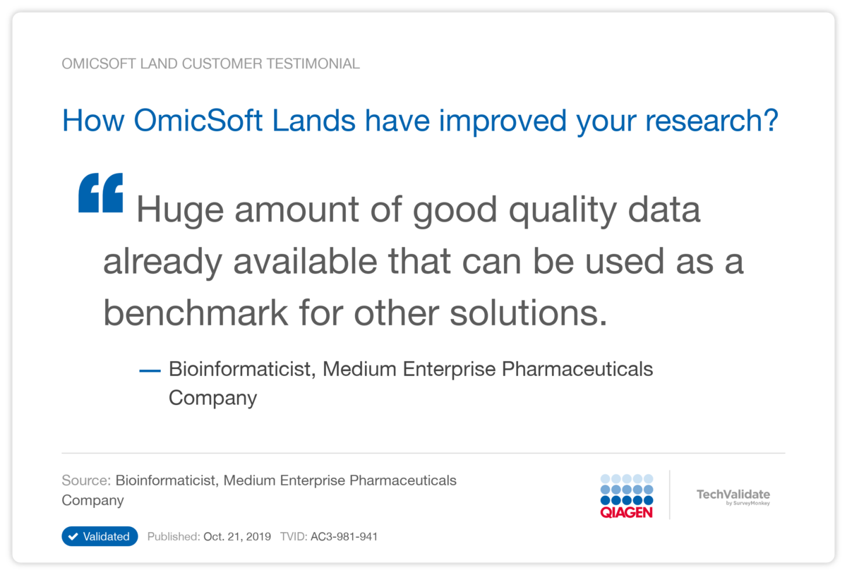 How OmicSoft Lands have improved your research?