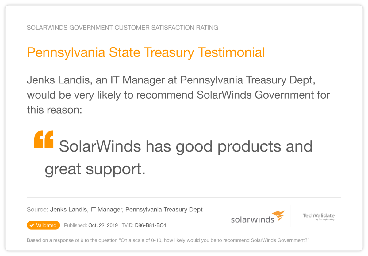 Pennsylvania State Treasury Testimonial