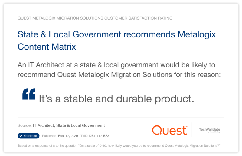 State & Local Government recommends Metalogix Content Matrix