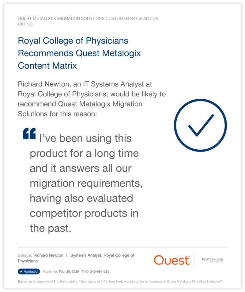 Royal College of Physicians Recommends Quest Metalogix Content Matrix