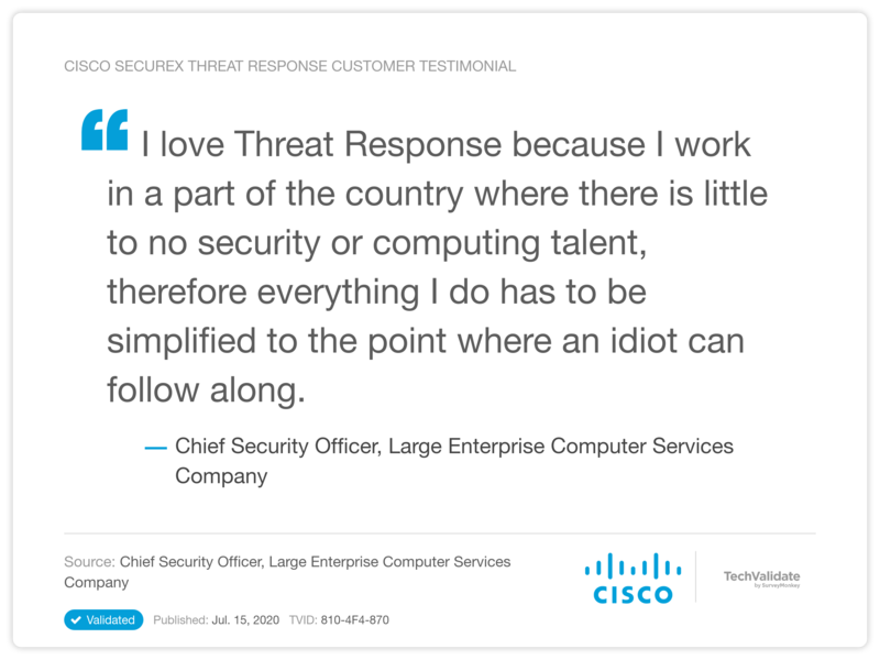 Cisco SecureX threat response Customer Testimonial