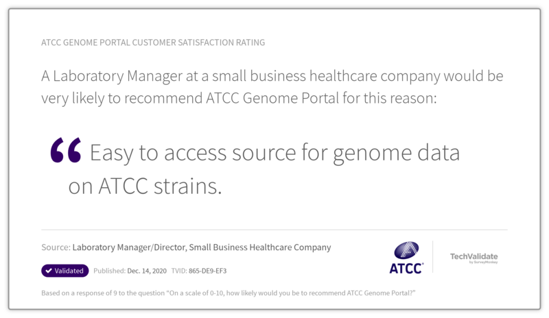 ATCC Genome Portal Customer Satisfaction Rating