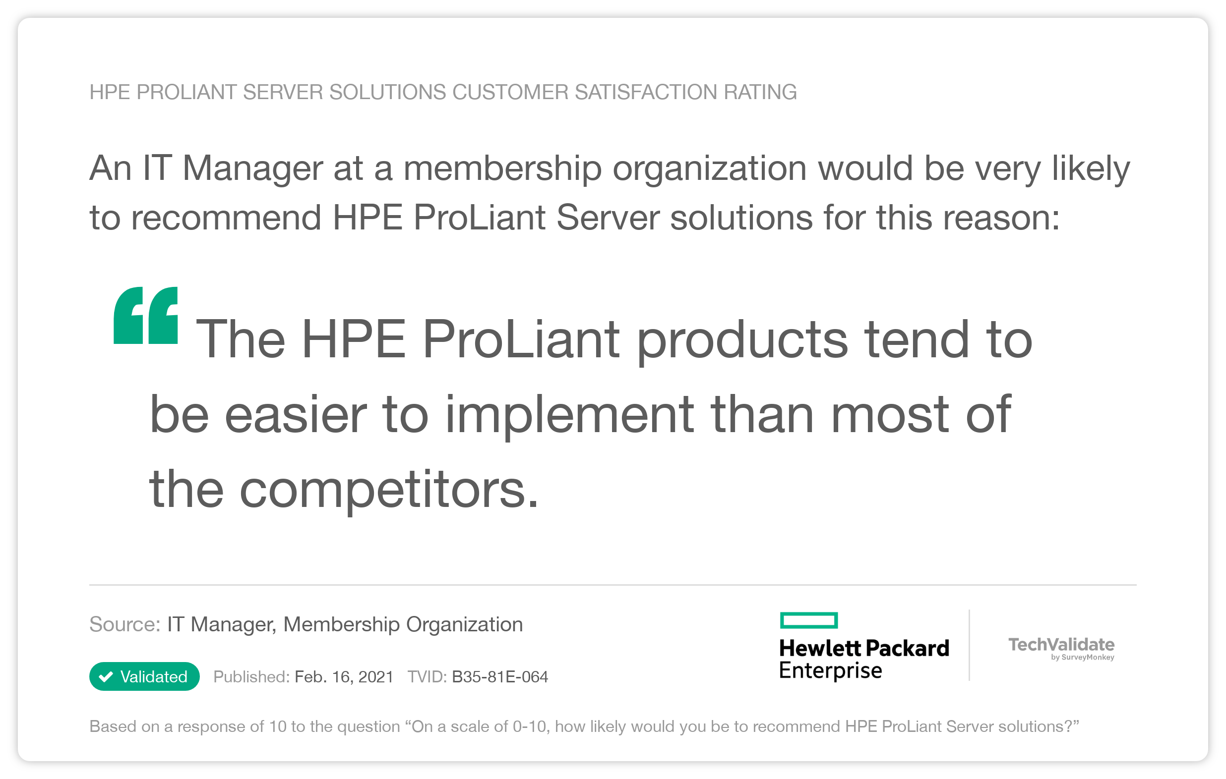 HPE ProLiant Server solutions Customer Satisfaction Rating