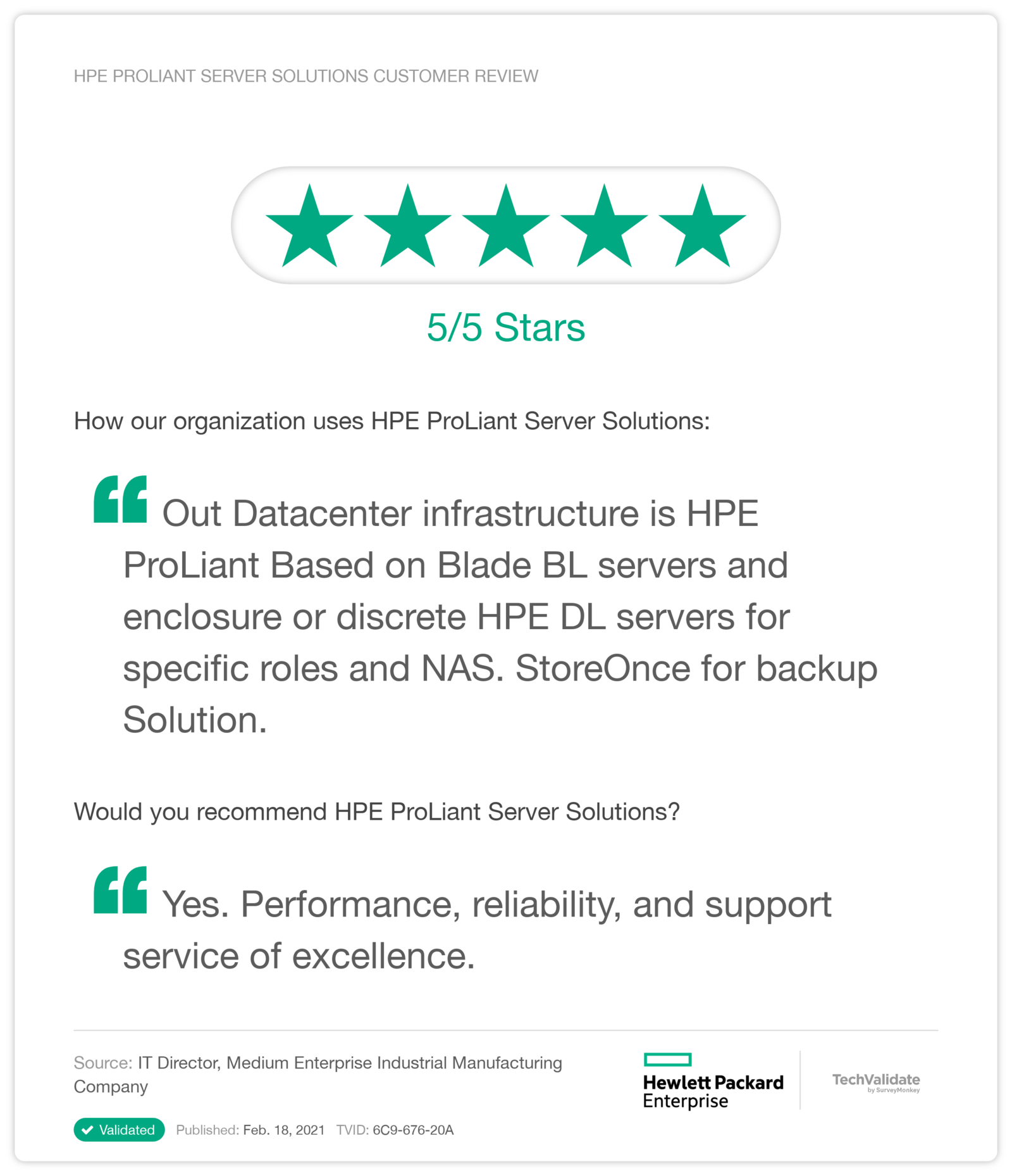 HPE ProLiant Server solutions Customer Review