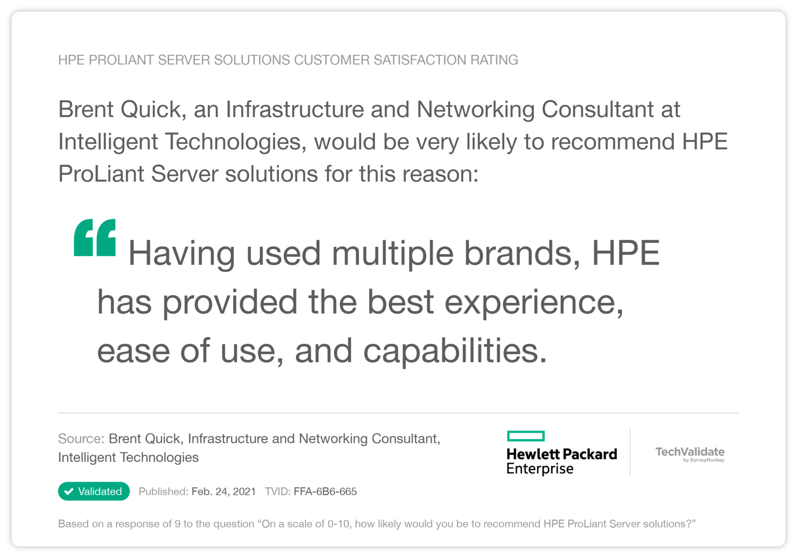 HPE ProLiant Server solutions Customer Satisfaction Rating