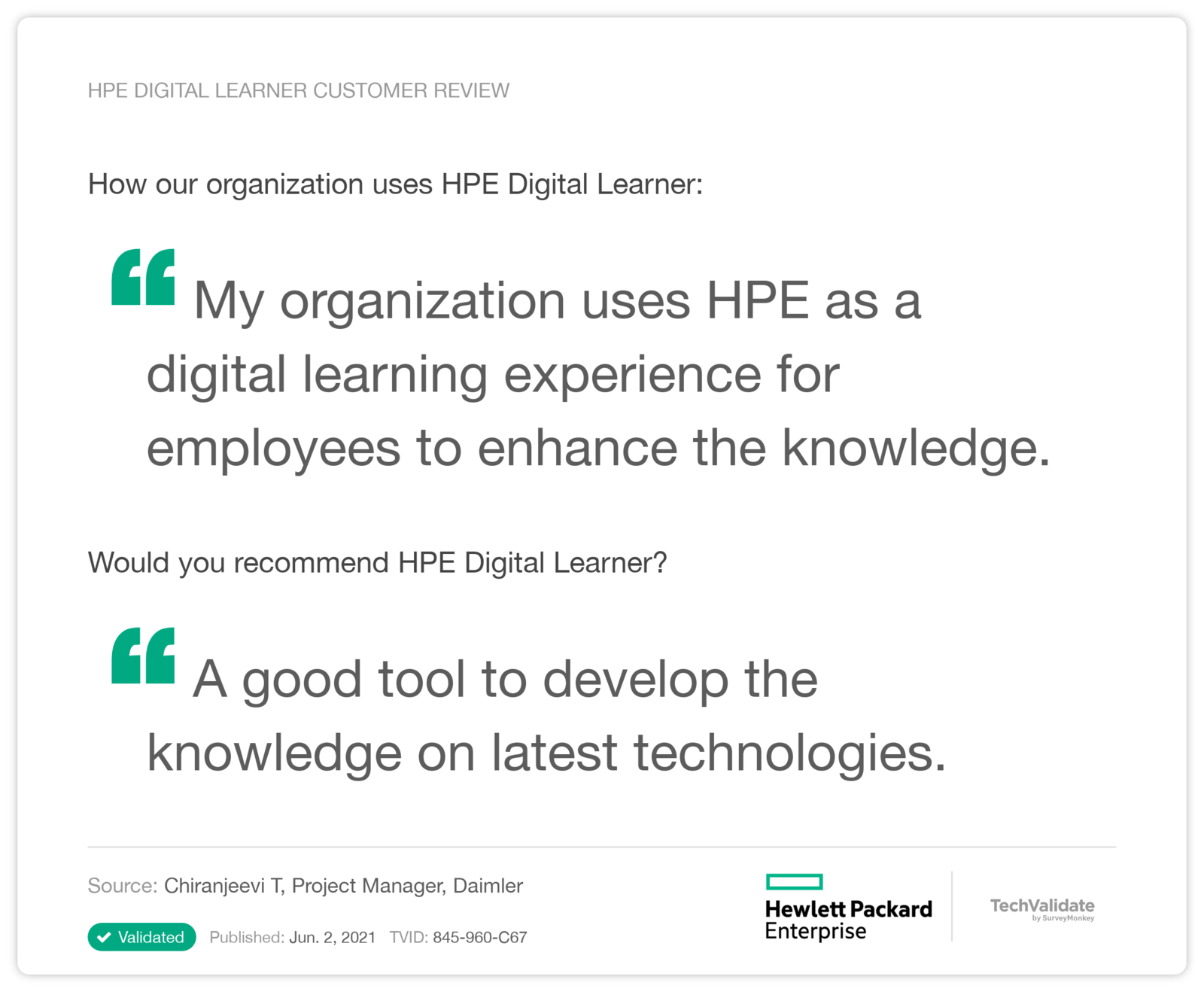 HPE Digital Learner Customer Review