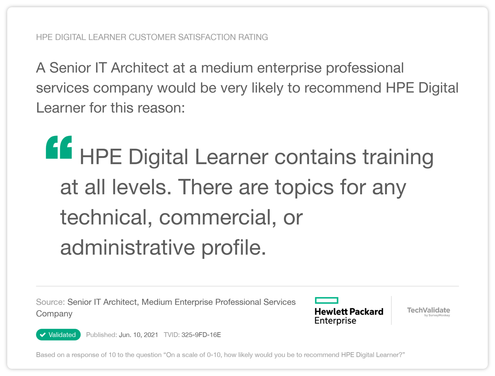 HPE Digital Learner Customer Satisfaction Rating