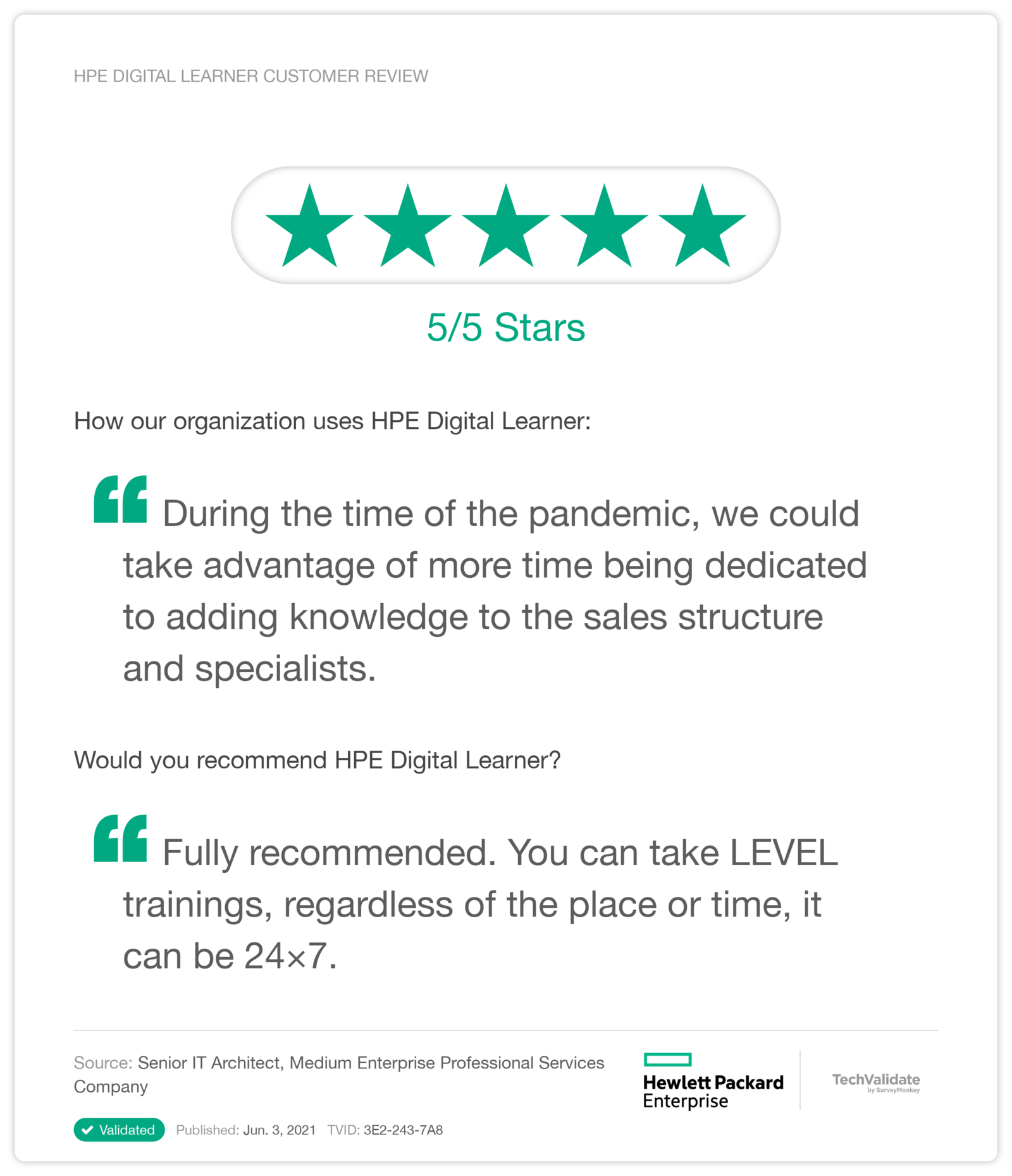 HPE Digital Learner Customer Review