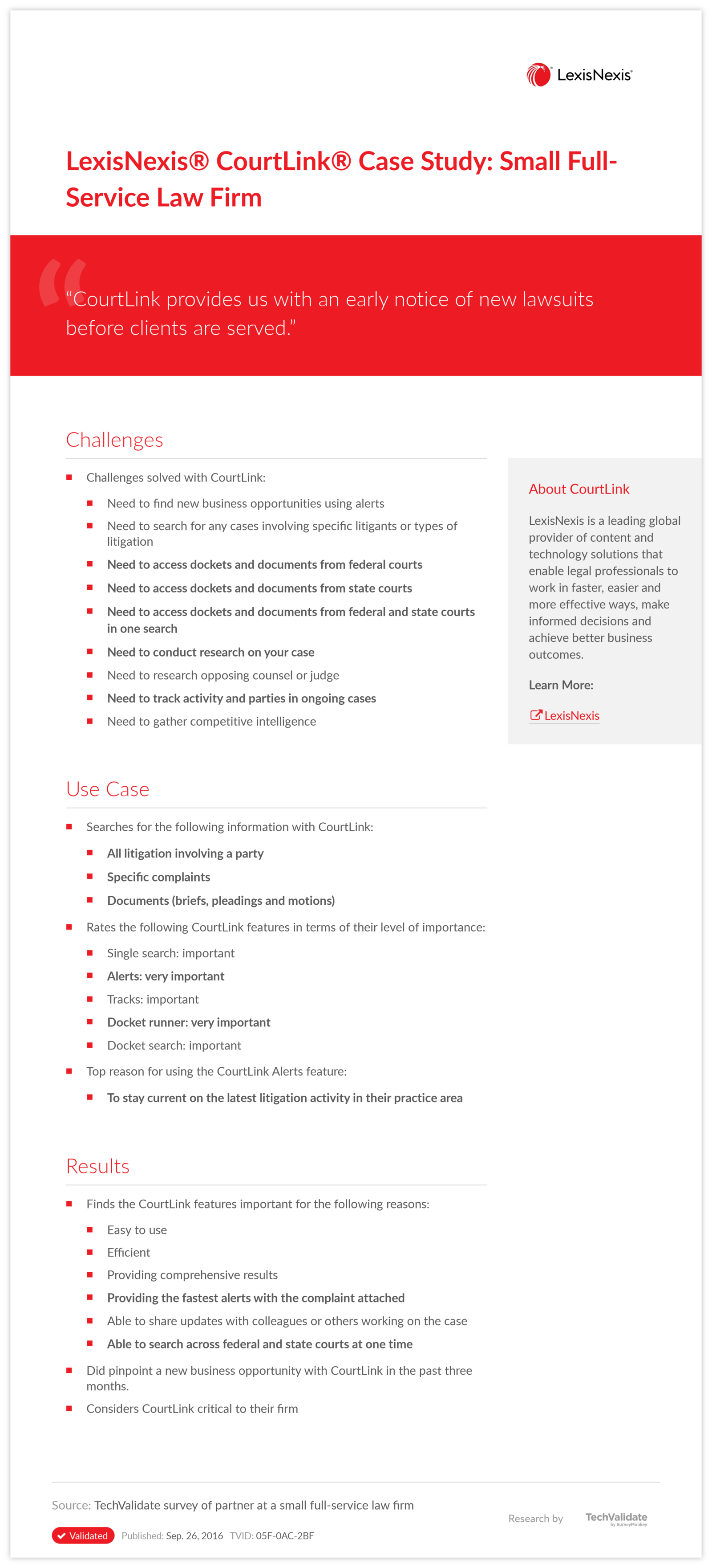LexisNexis® CourtLink® Case Study: Small Full-Service Law Firm