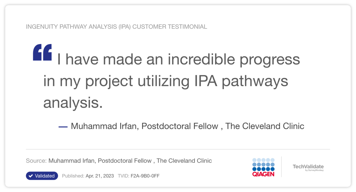 Ingenuity Pathway Analysis (IPA) Customer Testimonial
