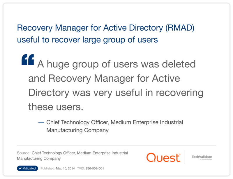 Recovery Manager for Active Directory (RMAD) useful to recover large group of users