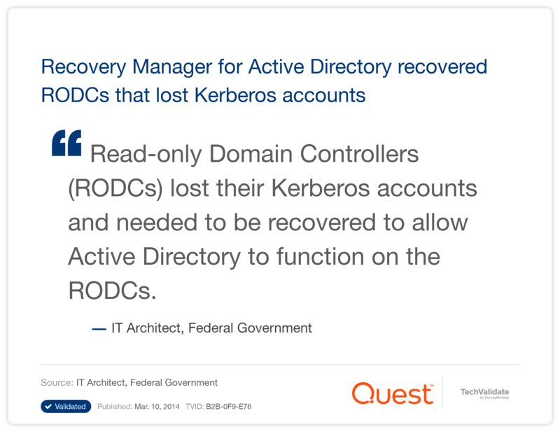 Recovery Manager for Active Directory recovered RODCs that lost Kerberos accounts