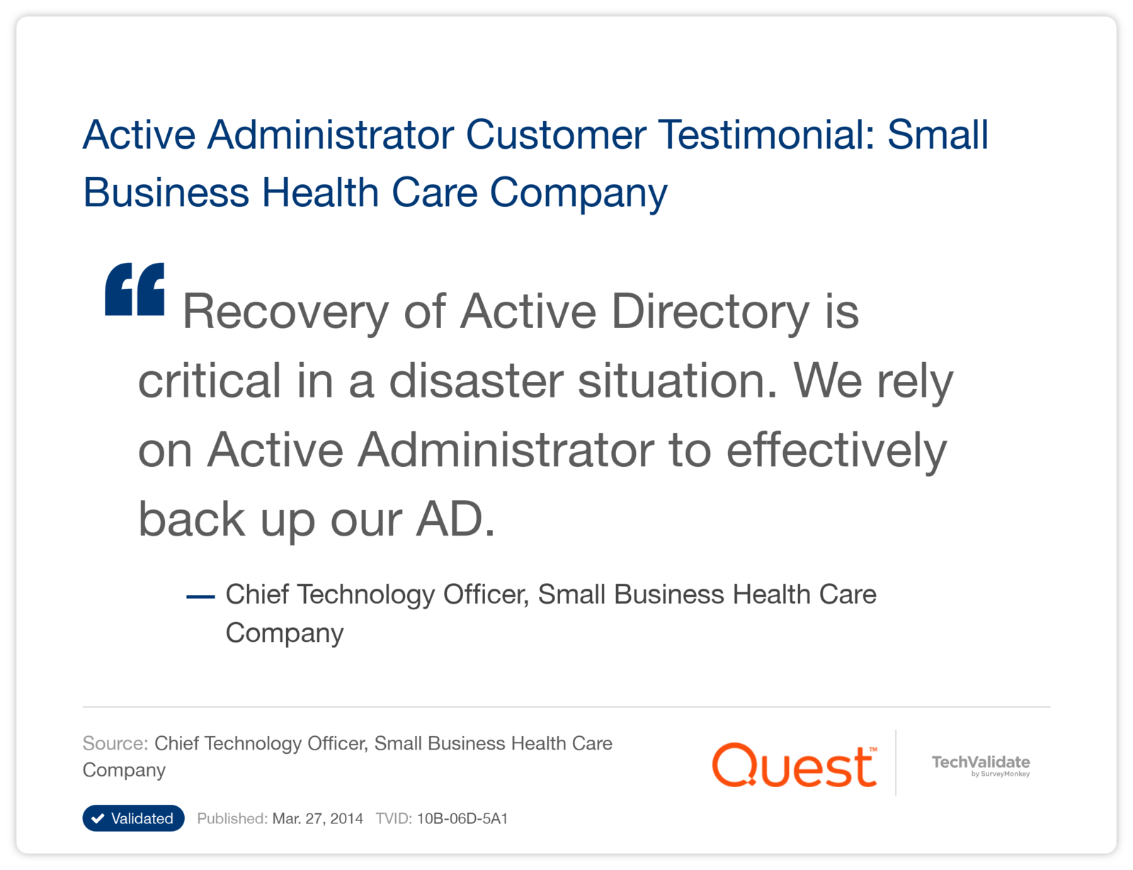 Active Administrator Customer Testimonial: Small Business Health Care Company