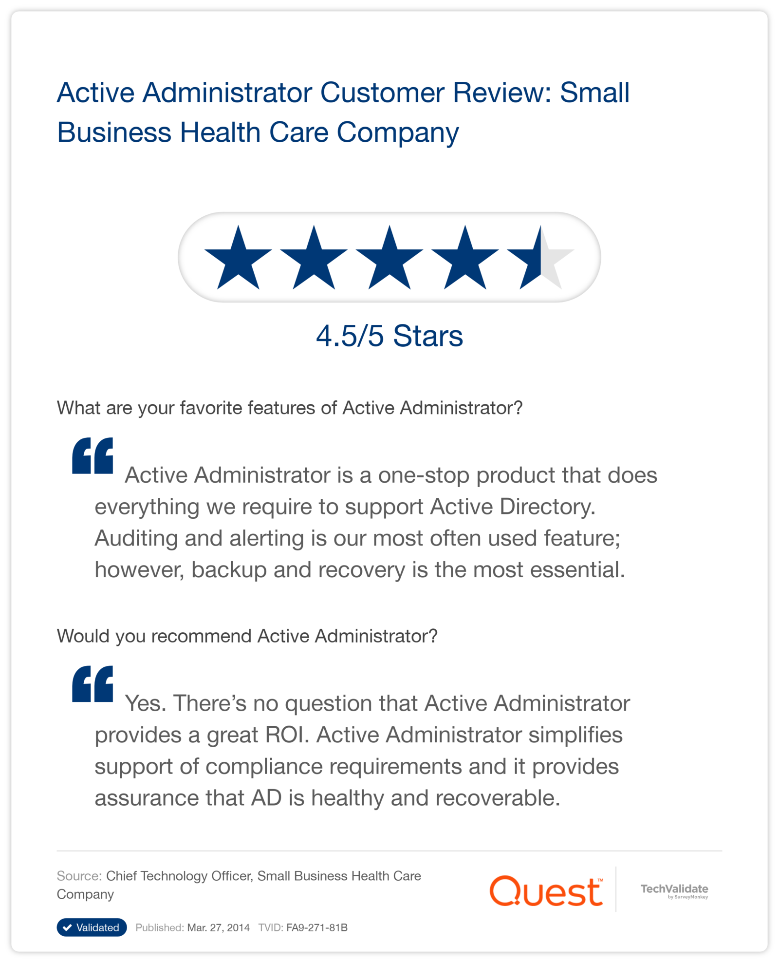Active Administrator Customer Review: Small Business Health Care Company
