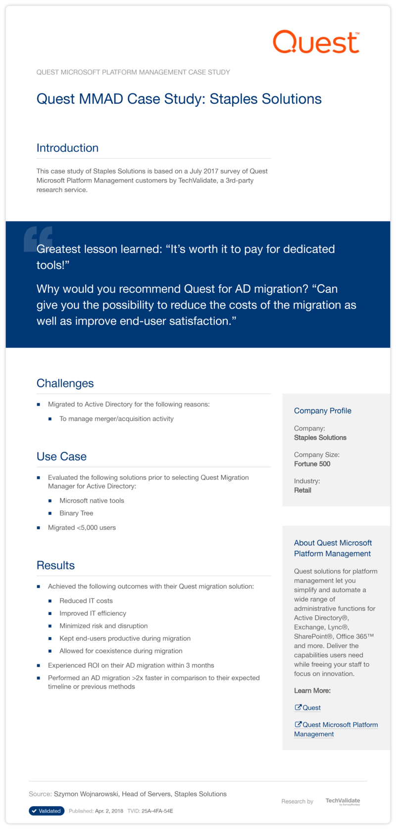 Quest MMAD Case Study: Staples Solutions