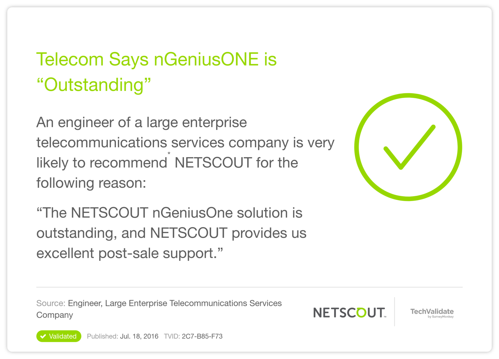 Telecom Says nGeniusONE is "Outstanding"