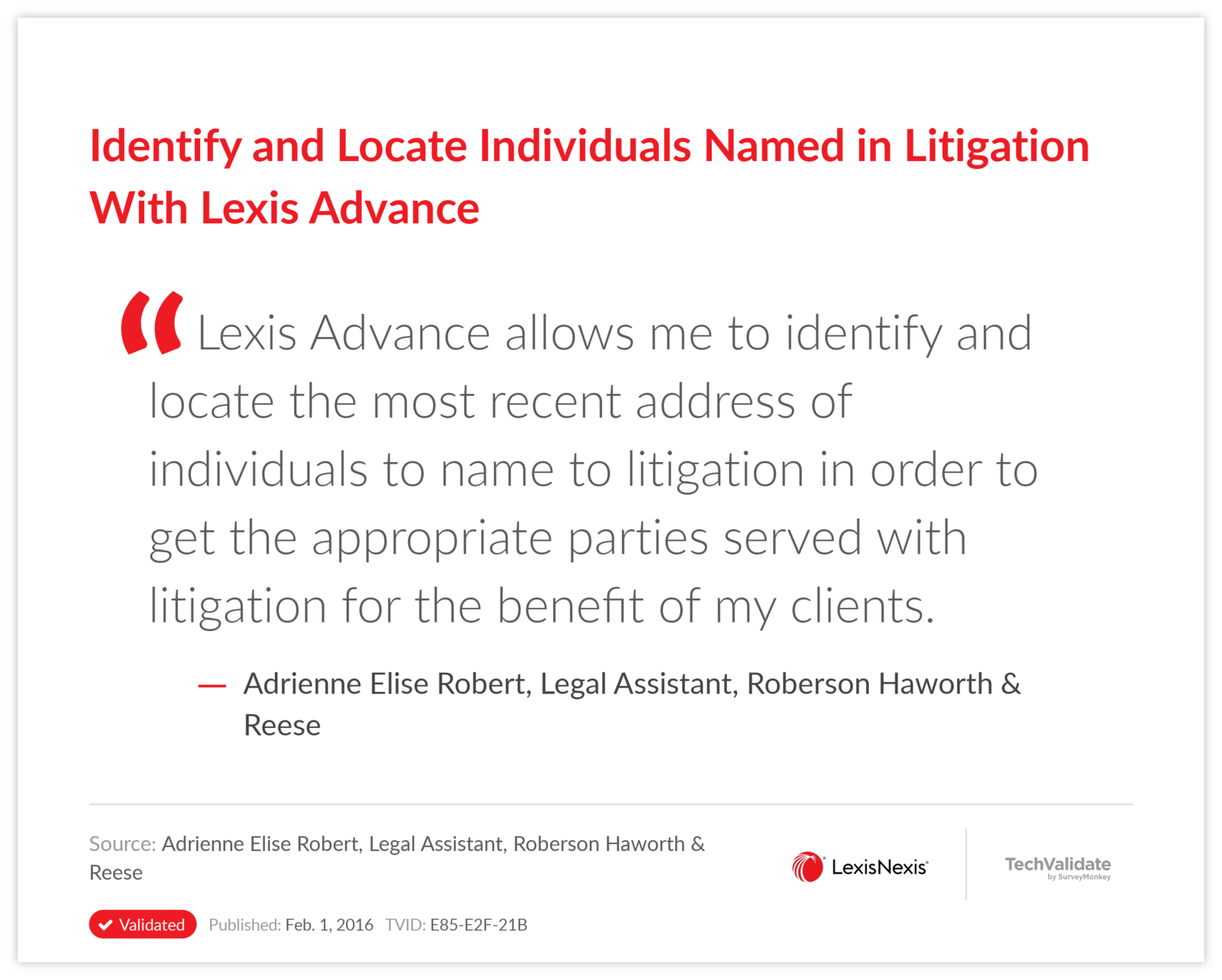Identify and Locate Individuals Named in Litigation With Lexis Advance
