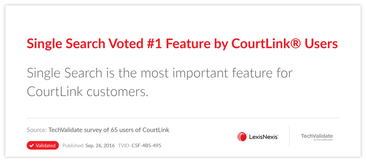 Single Search Voted #1 Feature by CourtLink(R) Users