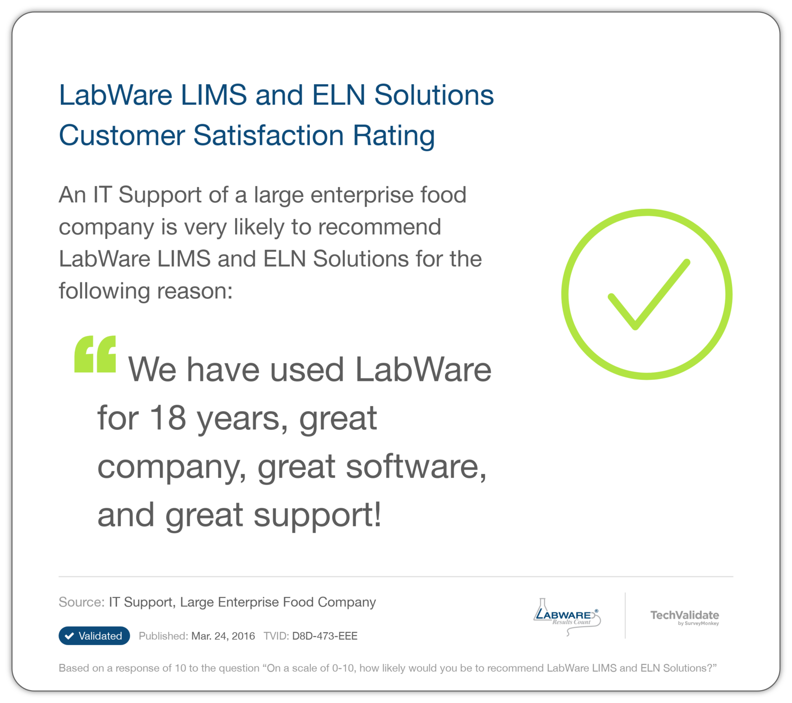 LabWare LIMS and ELN Solutions Customer Satisfaction Rating