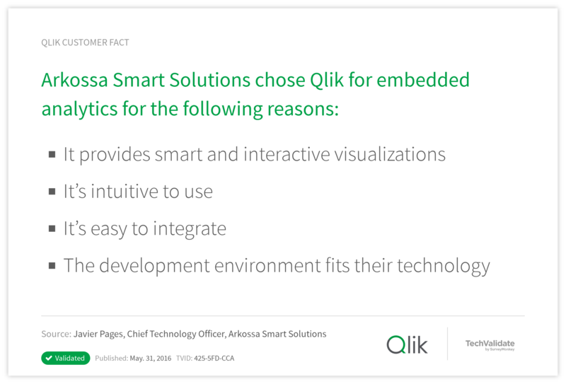 Arkossa Smart Solutions chose Qlik for embedded analytics  for the following reasons:
